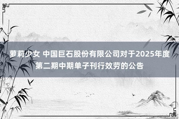 萝莉少女 中国巨石股份有限公司对于2025年度第二期中期单子刊行效劳的公告